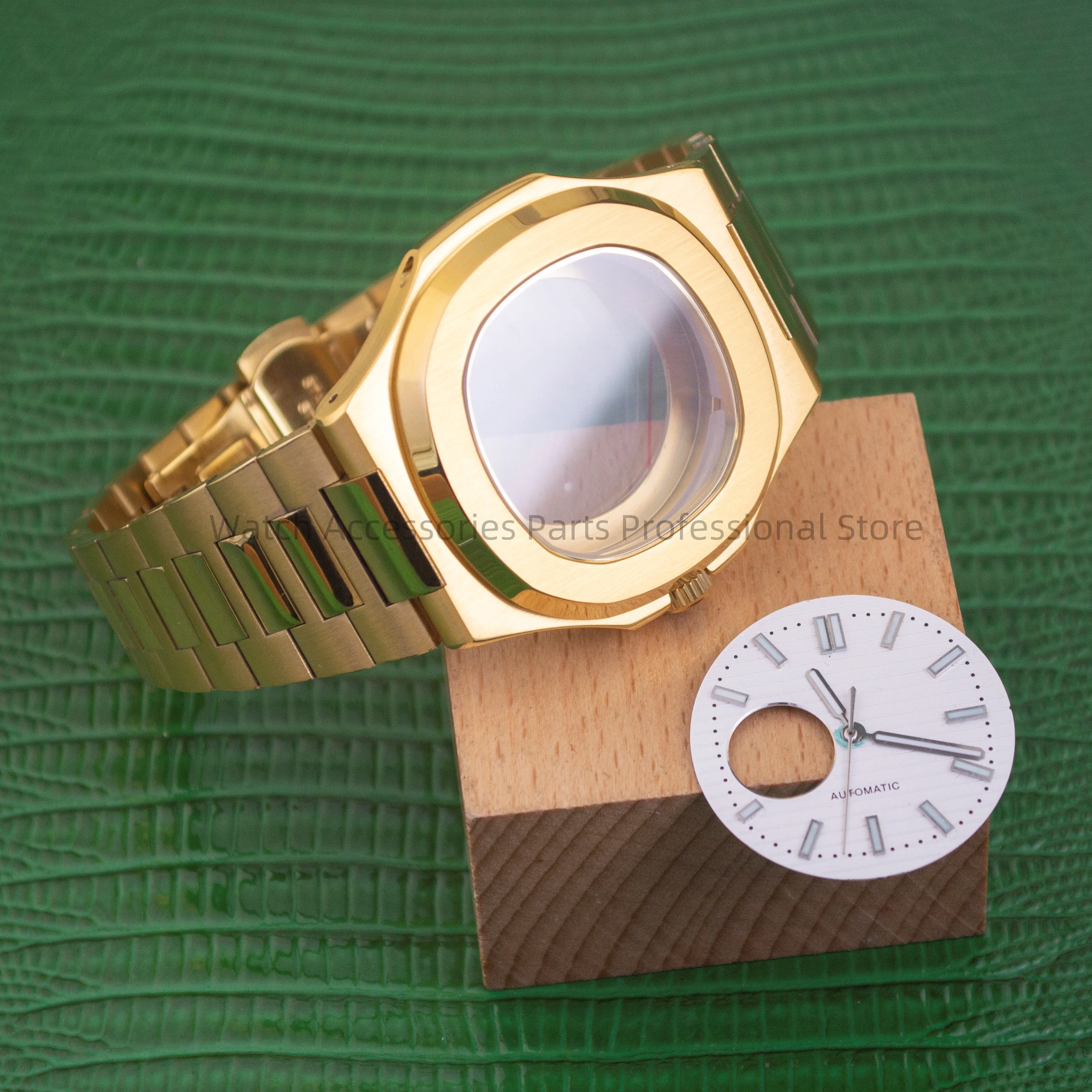 

NH38 Watch Case Men's Genuine Leather Strap 41mm Stainless Steel Waterproof Case for NH38 Movement Nautilus 30.5mm Dial Hands