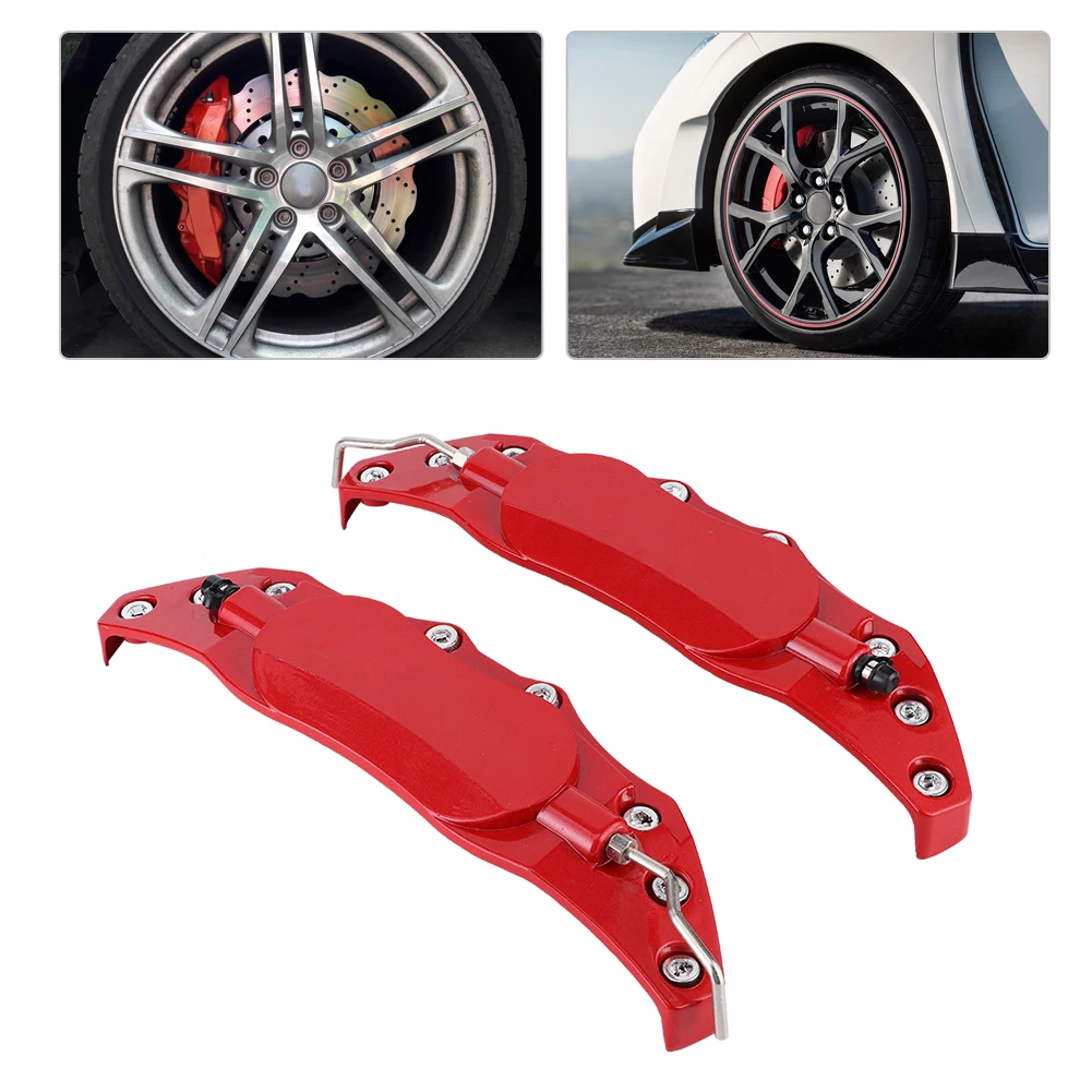 Car Universal Disc Brake Caliper Fake Covers Left & Right Accessories Refit Brake Caliper Fake Covers Caliper Cover Red