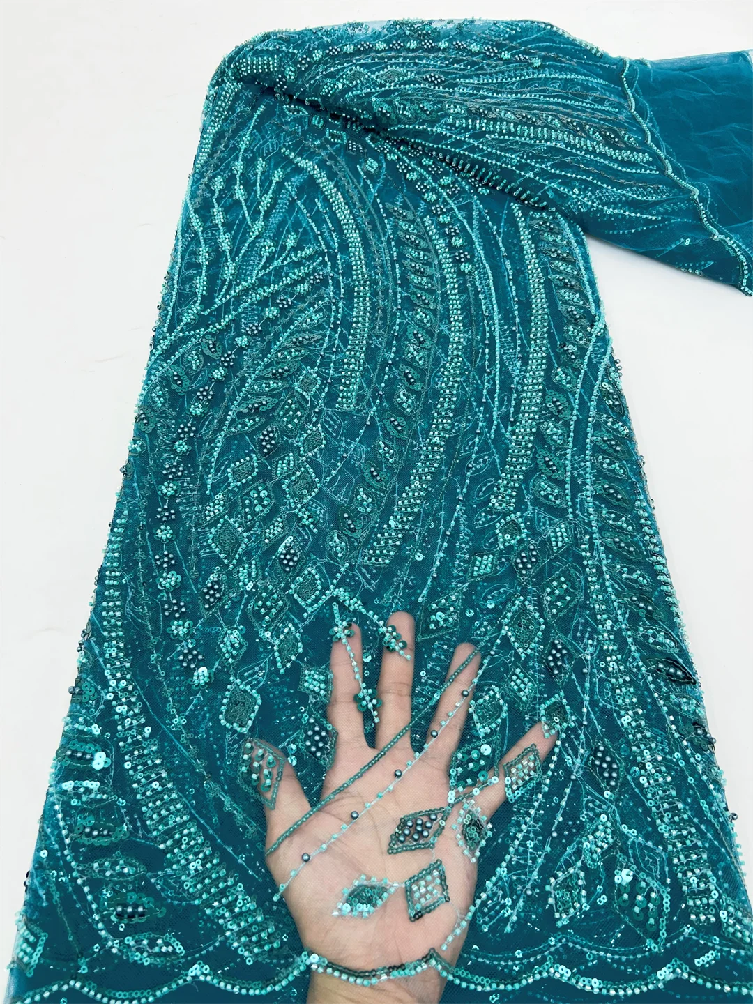 Luxury Beads Lace African 2025 High Quality 5 Yards Handmade beads Sequins Fabric Nigeria For Evening Party Dres