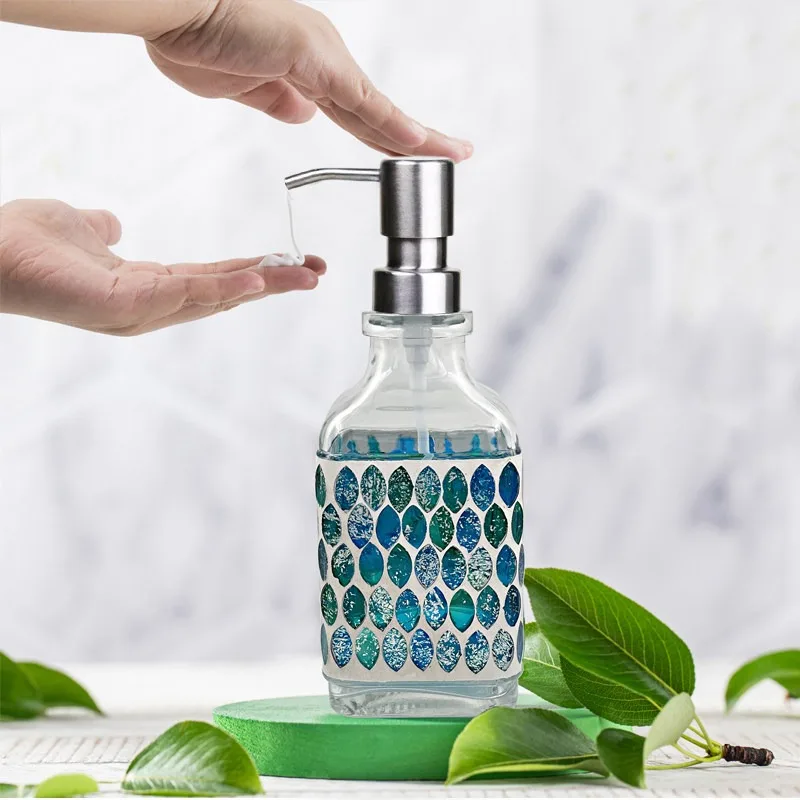 

Mosaic Glass Soap Dispenser with Rust Proof Stainless Steel Pump, Refillable Liquid Hand soap Dispenser for Bathroom,Kitchen
