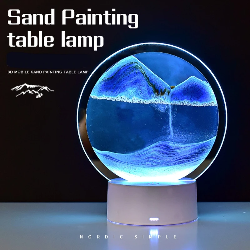 7 Colors LED Crafts Quicksand Dynamic Hourglass Table Decorations Night Lights Desk Remote Control For Kids Friends Wedding Gift