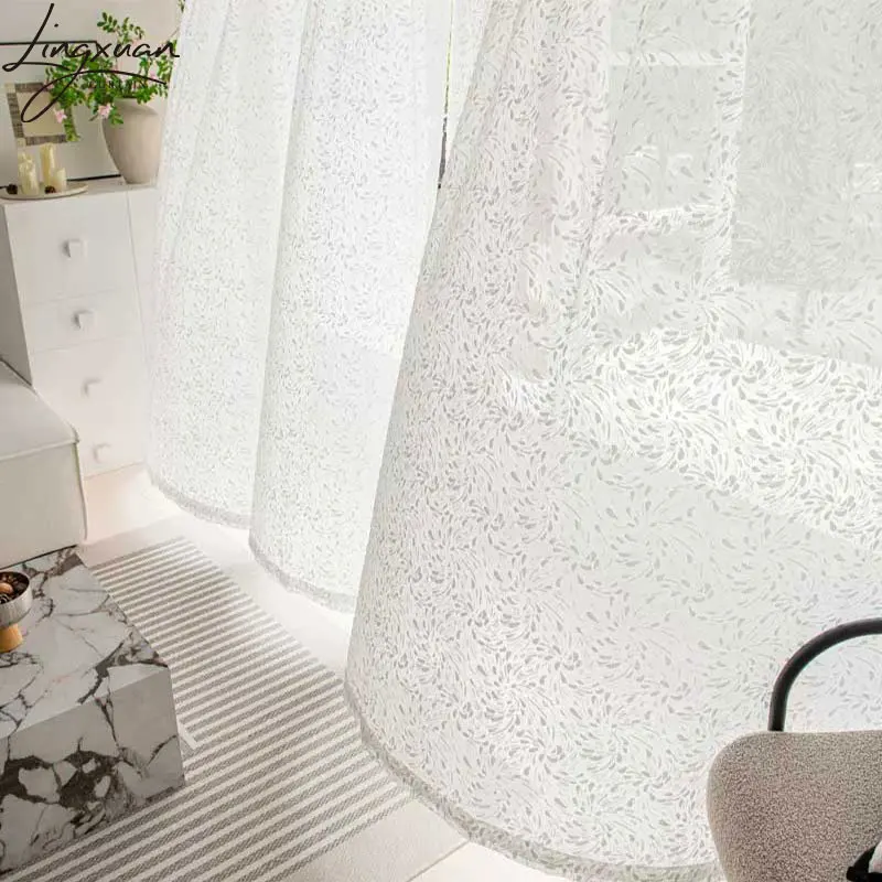 Modern Sheer Voile Curtain Embroidery Tulle For Living Room Bedroom Window Kitchen Patterned Relief Curtain Drapes Blinds