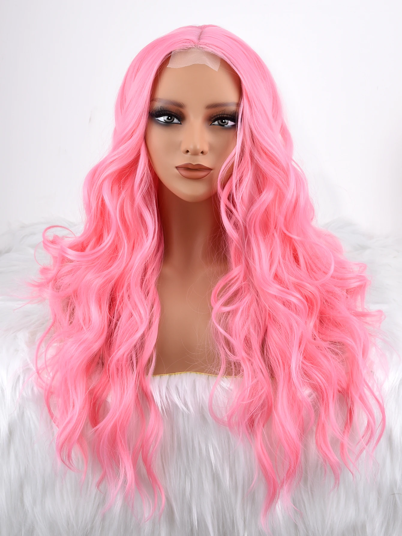 

Lace Front Wigs Highlight Pink Color Long Loose Curly Wavy Wig Synthetic Hair Glueless Lace Wigs Natural Hairline Daily Cosplay