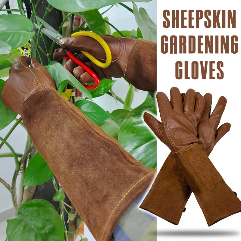 Gardening Gloves Garden Rose Cactus Pruning Thorns Cut-resistant Shrubs Long Sheepskin Thickened Gloves Welding Labor Gloves