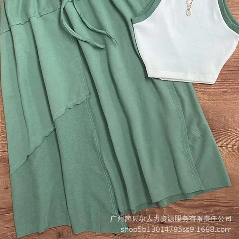 Big Hem Skirt Suit Short Tank Tops Vest Top Women Summer Dress Sets 2 Piece Sets Outfits High Waist Skirts Sets