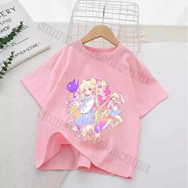 Sailor Moon T-shirt for Children Colorful Tee Short-sleeve Shirt Tops Cotton Cute Cartoon Print Soft T-shirts Kids Girl Boy Gift - view 2