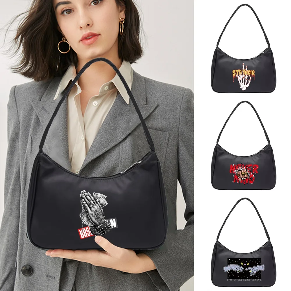 2022 Women's Mini Underarm Bags Fashion Street Handbag Small Bag Hand Print Casual Underarm Bag Shopping Shoulder Purse Bags