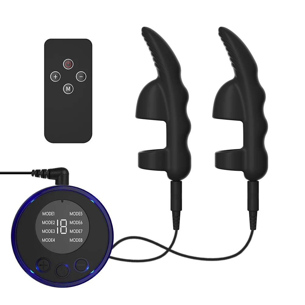 Wireless Remote Electric Shock Finger Cots, 8 Modes 19 Intensities E-Stim Massager, Conductive Silicone Adult Toys for Couples