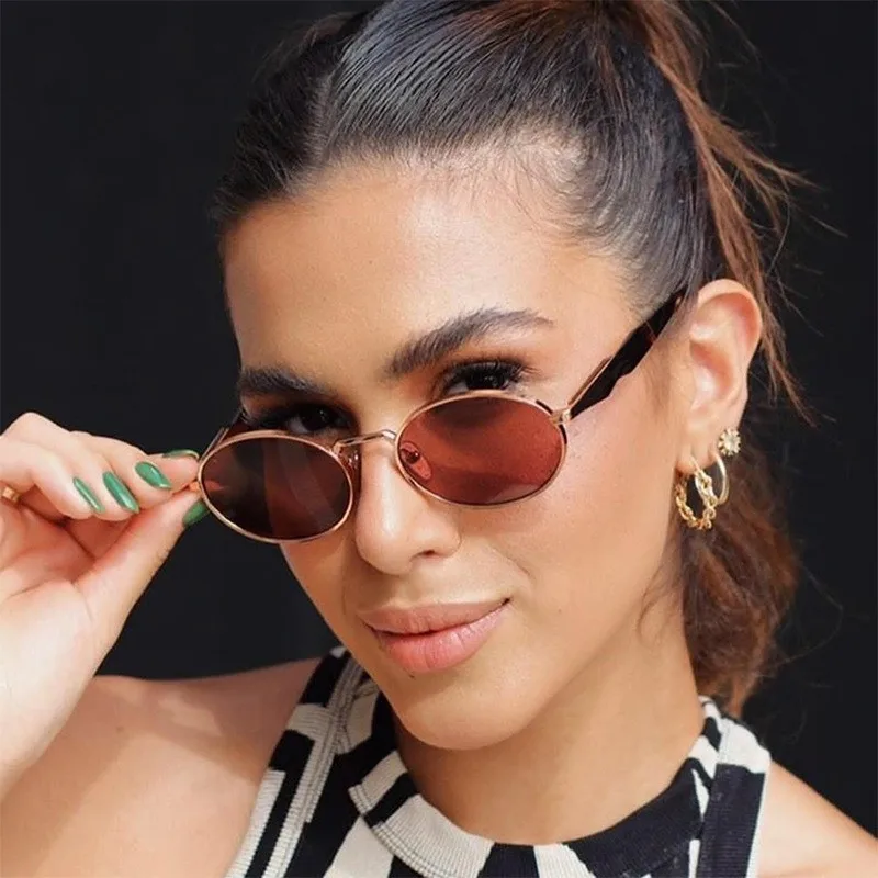 New oval metal sunglasses, cross-border fashion sunglasses from Europe and America, retro street photography, high-end sunglasse