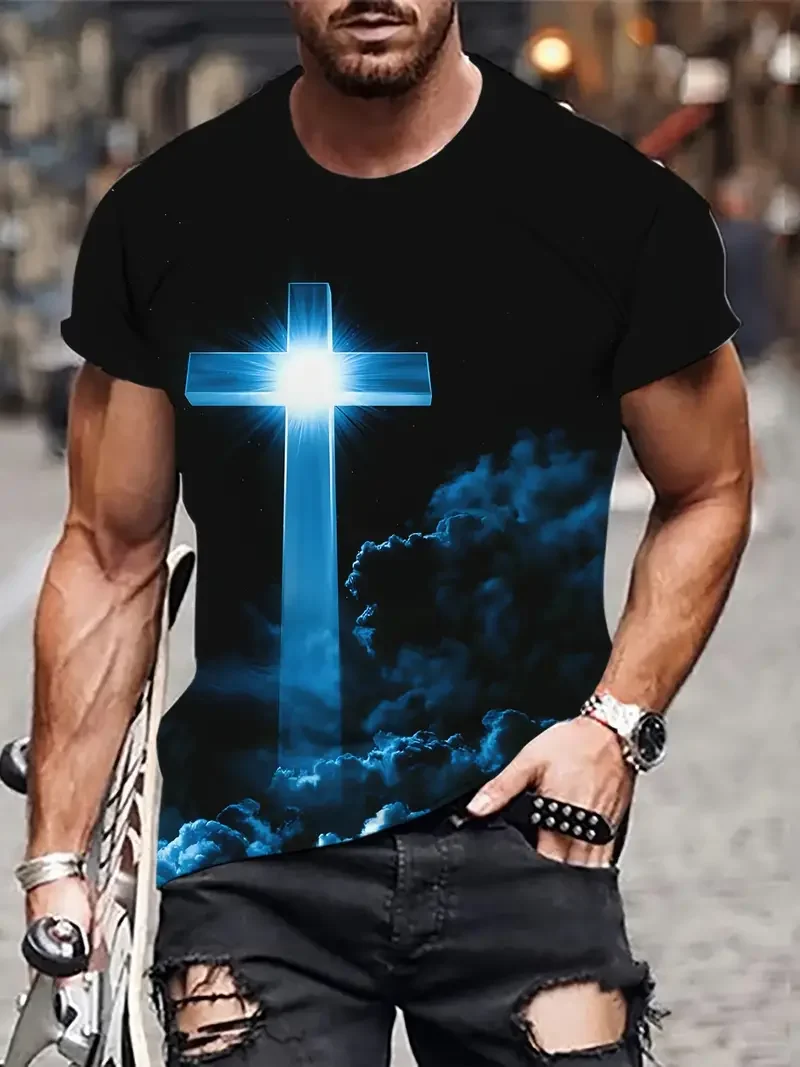 

2024 Men's Quick Dry Cross 3D Y2k Graphic T Shirts Mens Womens Round Neck Short Sleeve Tees Tops Kids Streetwear Casual T Shirt