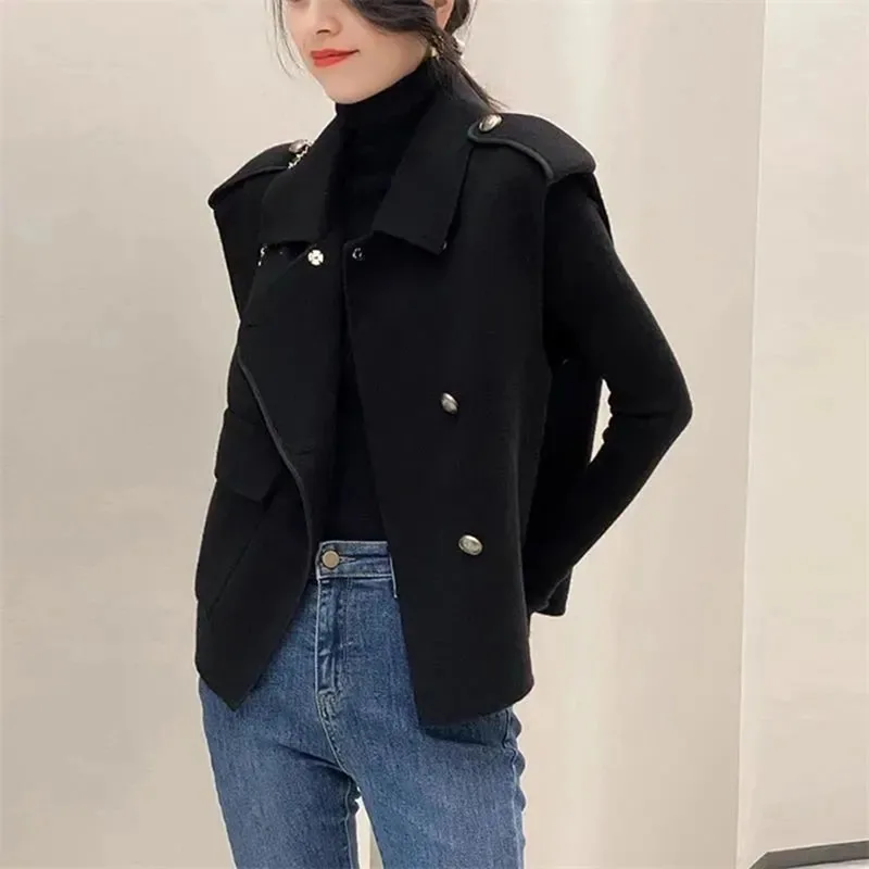 Herfst Winter Korte Wollen Vest Jas Vrouwen Nieuwe Losse Pak Kraag Vestidos Jas Single-Breasted Pure Kleur Vest vrouwelijke