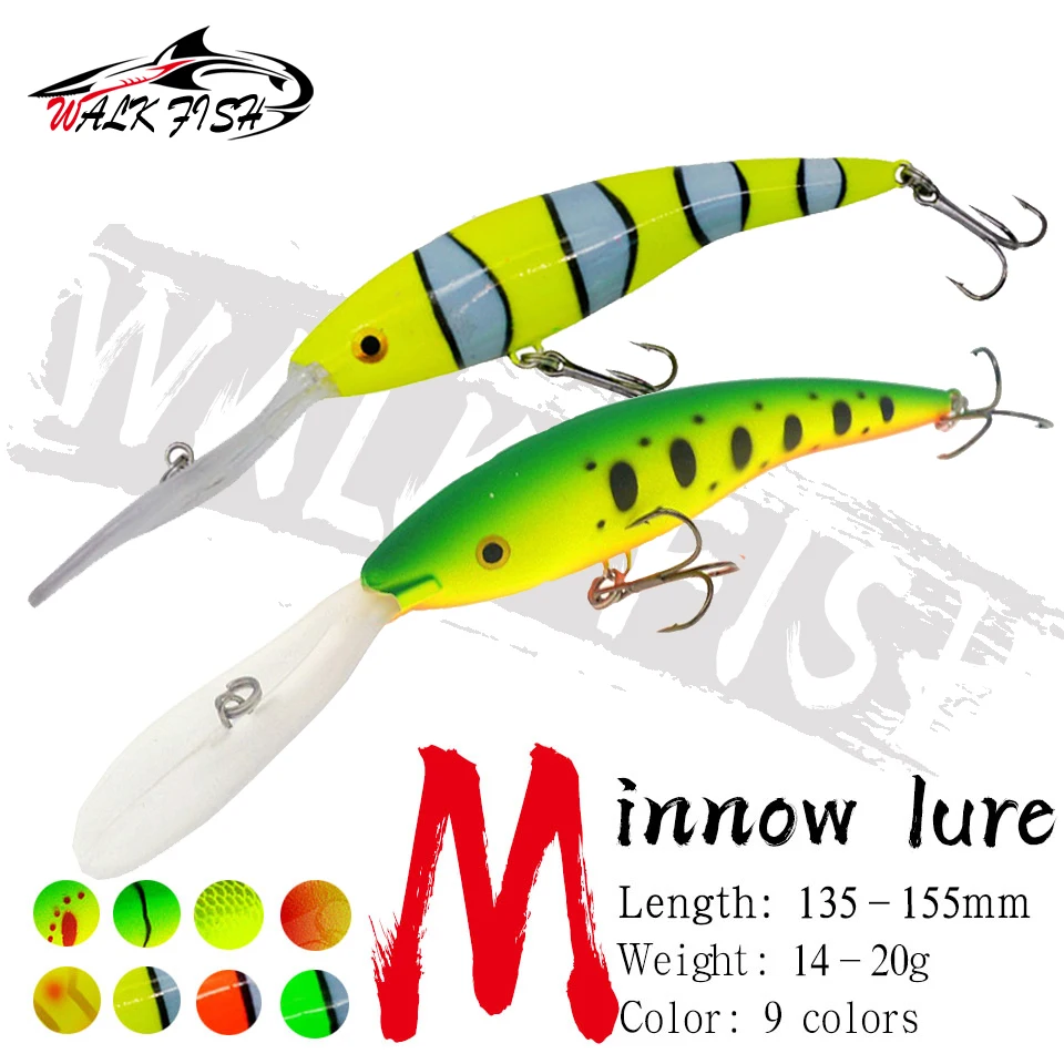 WALK FISH 1PCS Deep Tail Dancer Super Diving Minnow Lure 14g 20g Hard Plastic Wobbler Bait For Trout Bass Pike Fishing