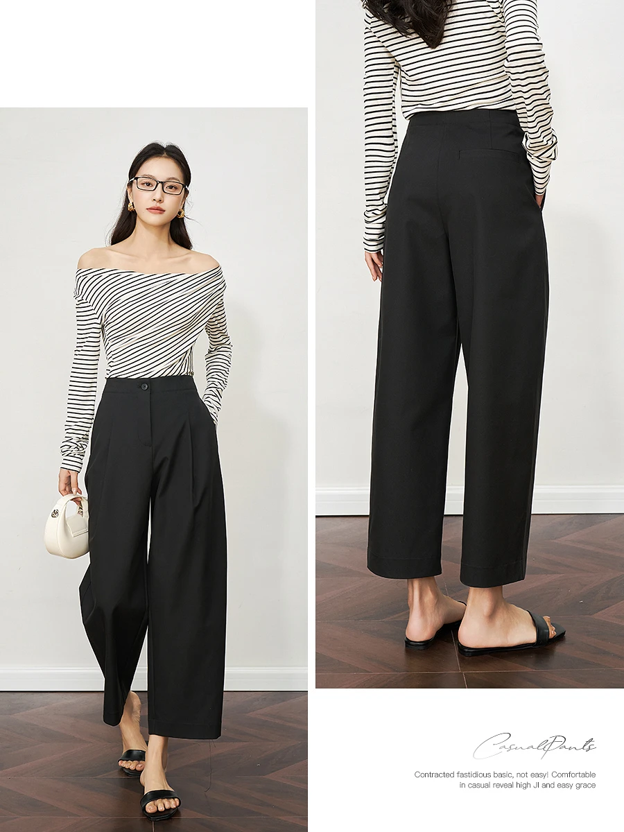 

OLrain Summer 2025 Women's Black Pants Straight Nine-point Legs Buttons Office Wear Woman Slacks Button Woman Clothes O57XK99160