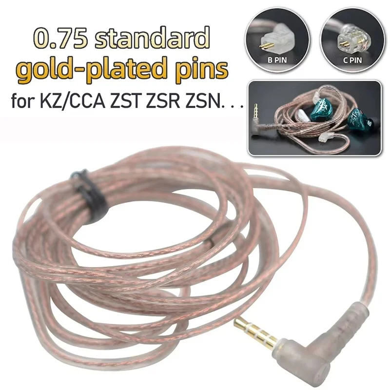 In Ear Cable High-Purity Oxygen-Free Copper Twisted 3.5mm Upgrade Silver Plated Cable 2pin Cable For KZ ZEX BQ6S With Microphone