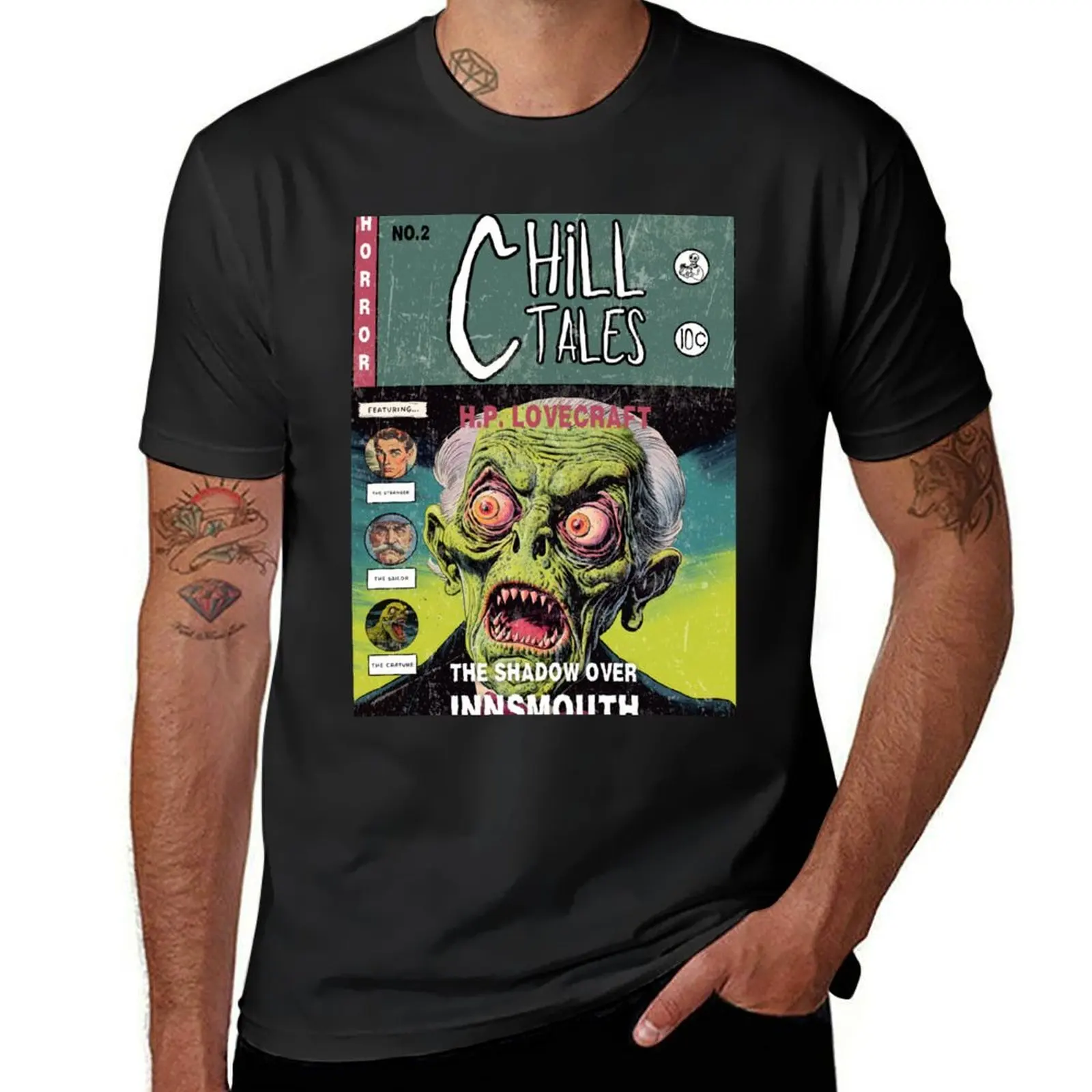 

Shadow over Innsmouth Comic Book Cover - H.P. Lovecraft - Chill Tales T-Shirt anime t shirts tops t shirt men 100℅ cotton