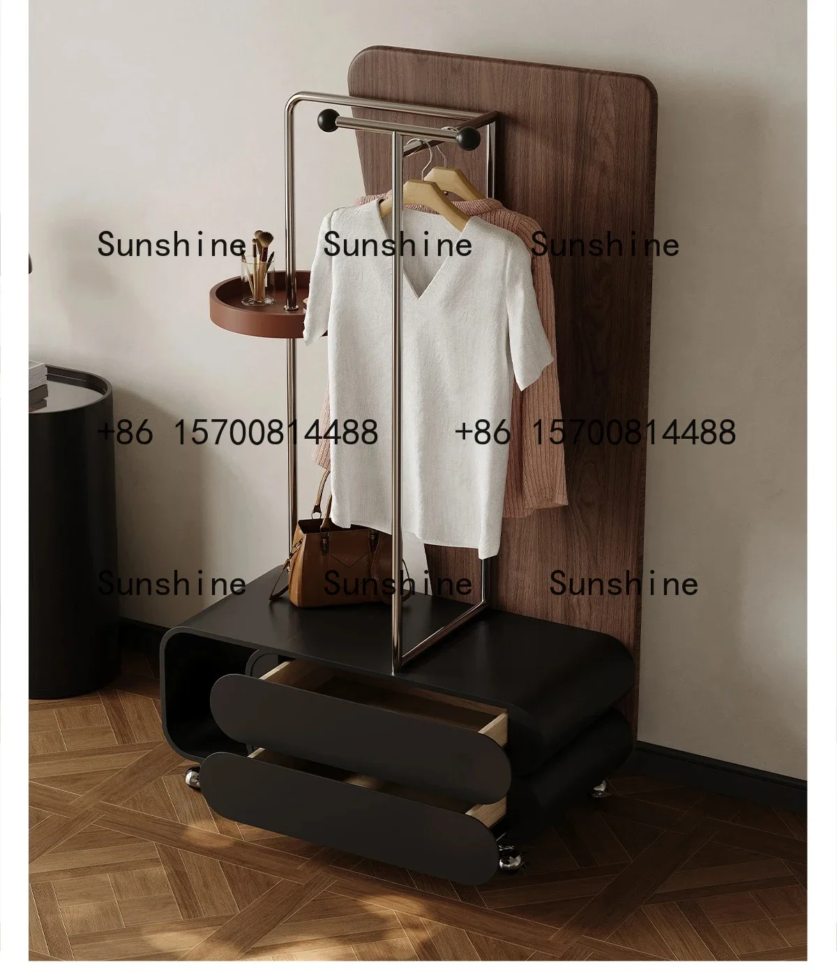 

Italian removable coat rack dressing full body mirror locker integrated stainless steel light luxury high-end hangerT