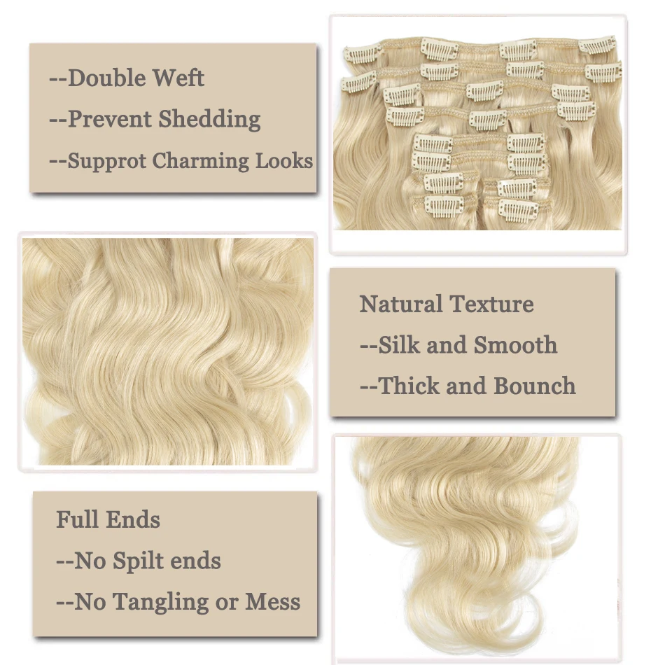 Body Wave Clip In Hair Extensions Donkerbruin Highlight Blonde Dubbele Inslagclip Op Haarverlenging 160 G/set 10 Stuks Vol Hoofd