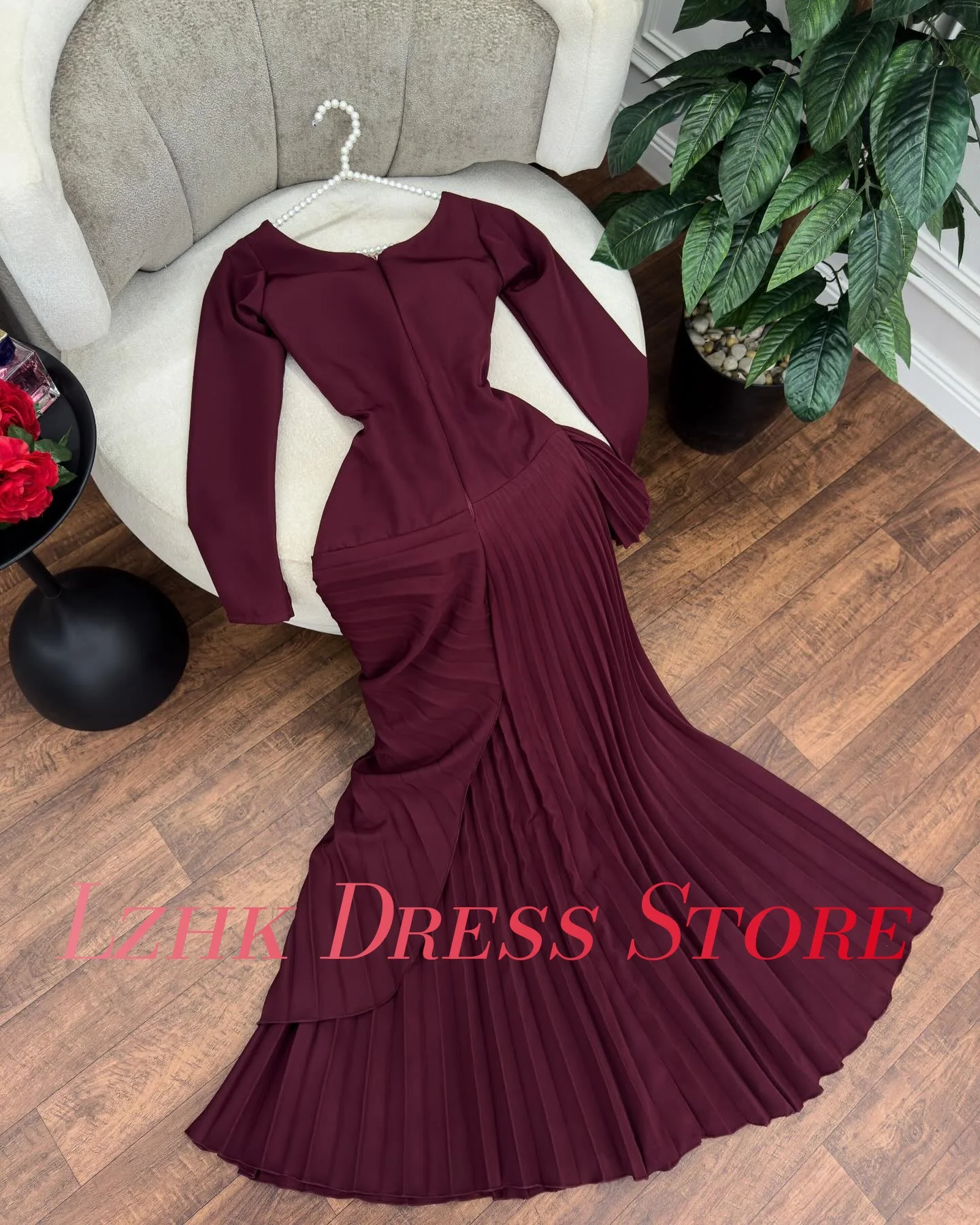 تخصيص الحديثة جيرسي ألف خط كريستال 3D الزهور مساء اللباس جودة عالية طويلة الأكمام ساحة الرقبة الطابق طول فساتين لحضور الحفلات الموسيقية