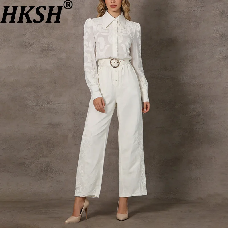 

Женский элегантный комбинезон HKSH в минималистичном стиле с вышивкой, длинными рукавами, однобортный, с поясом, приталенный, новинка весны 2026 HK19632