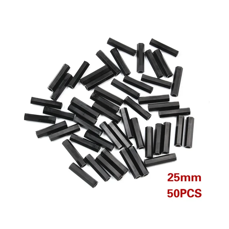 50PCS Black M3 Hex Nylon Standoff Spacer Column 20/25/30/35/40mm Flat Head Double Pass Nylon Plastic Spacing Screws