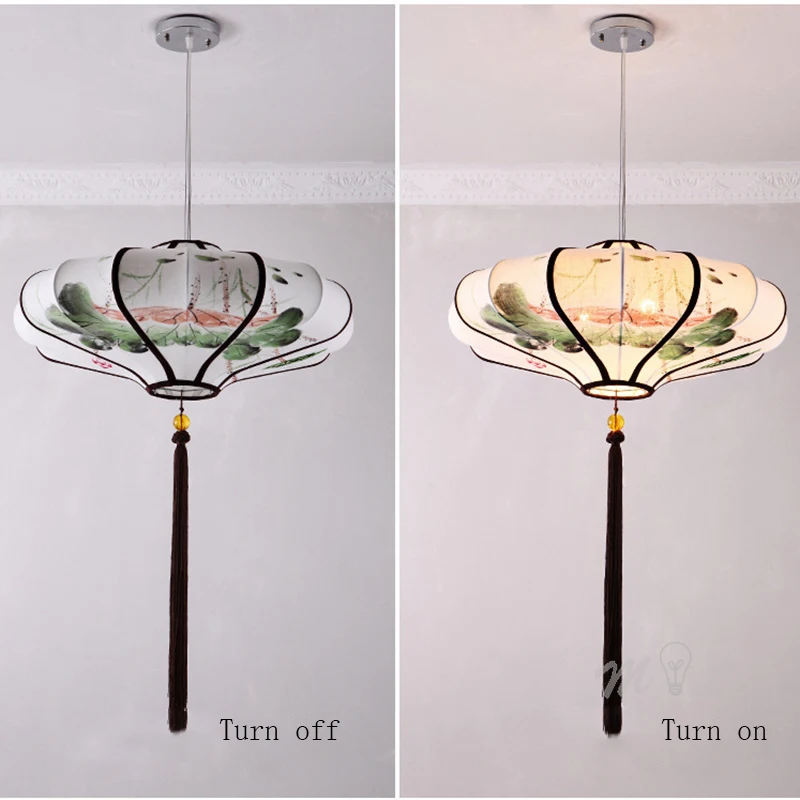 Hand Painting Chinese Style Penand Lights Flower Room Light Pendant Kitchen Fixtures Home Deco Bedroom Suspension Retro Lighting