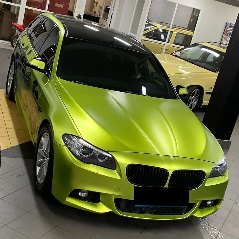 Premium Matt Satin Chrom Metallic Zitronengrün Vinyl-Folienverpackung Auto Motorrad Aufkleber Dekorfolie mit Luftkanälen Selbstklebend