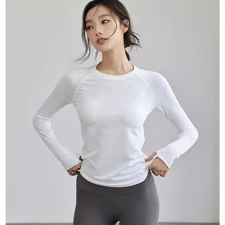 

Yoga wear for women autumn and winter,high-elastic round-neck sports long-sleeved running training quick-drying fitness wear top