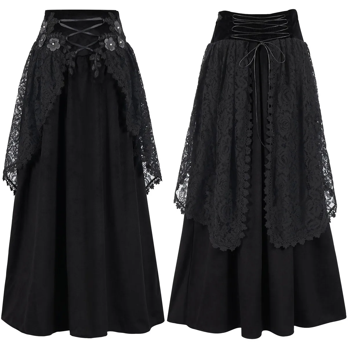 

Gothic k Lace Flower Net f Skirt Women's loween Costume Stage Performance Ro Punk Sle Midi Skirt Vintage A-Line