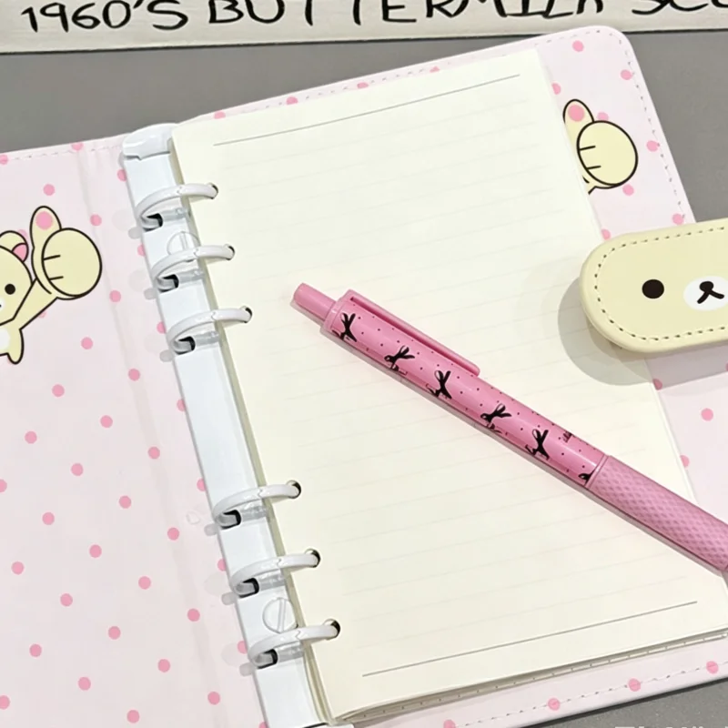 A6 45 Pages Rilakkuma Cute Polka Dot Pink Cortical Shell Underline Notepad Detachable Loose Leaf Take Notes Friends Holiday Gift view 4
