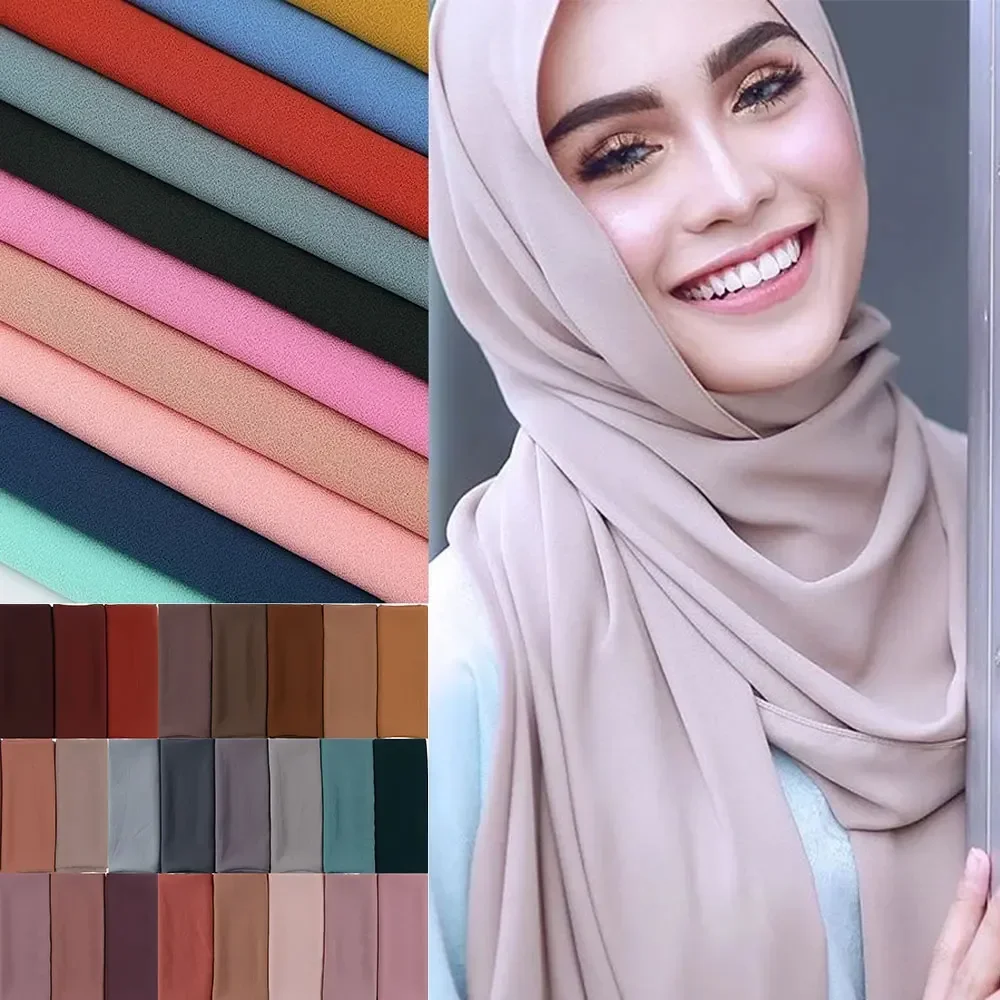 Lenço de chiffon liso bolha feminino hijab wrap printe xales de cor sólida faixa de cabeça lenços hijabs femininos lenço 56 cores