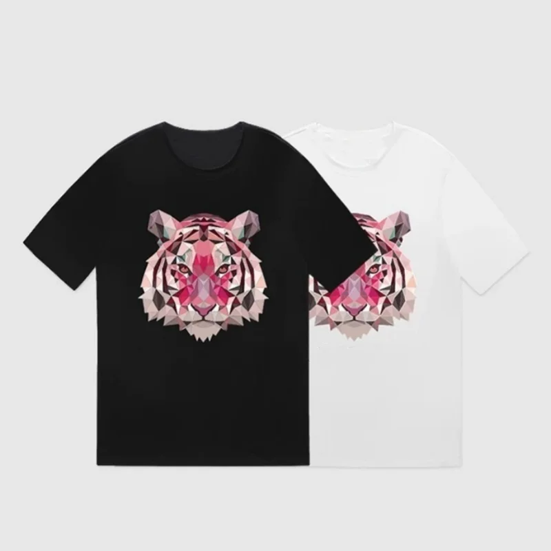 

2024 Summer New Fashionable Tiger Head Printed Short Sleeve Tees Hip Hop Trendy Brand Same Short Sleeve Round Neck T-shirts