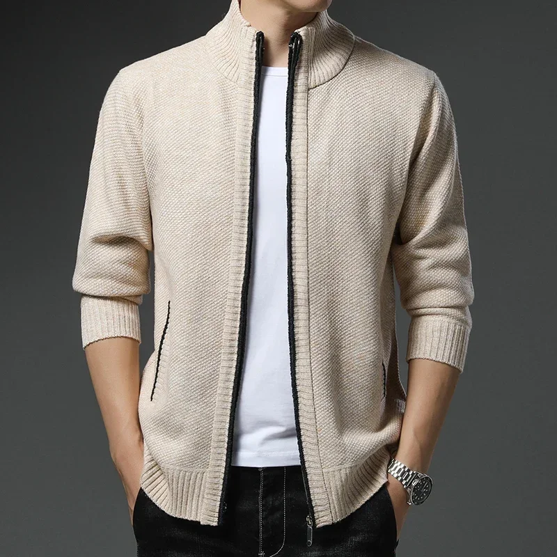 

New Autumn Winter Male Cardigan Fleece Jacket Full Zip Knitted Sweater Trendy Casual Outwear Plus Size 4XL Coat