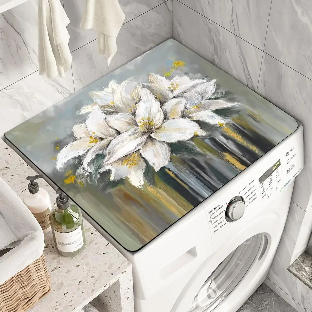 Simple Floral Washer Dryer Cover Mat Fridge Dust Dryer Washing Top Dust Proof Covers Coffee Mat Desk Cover Boho Style Mat