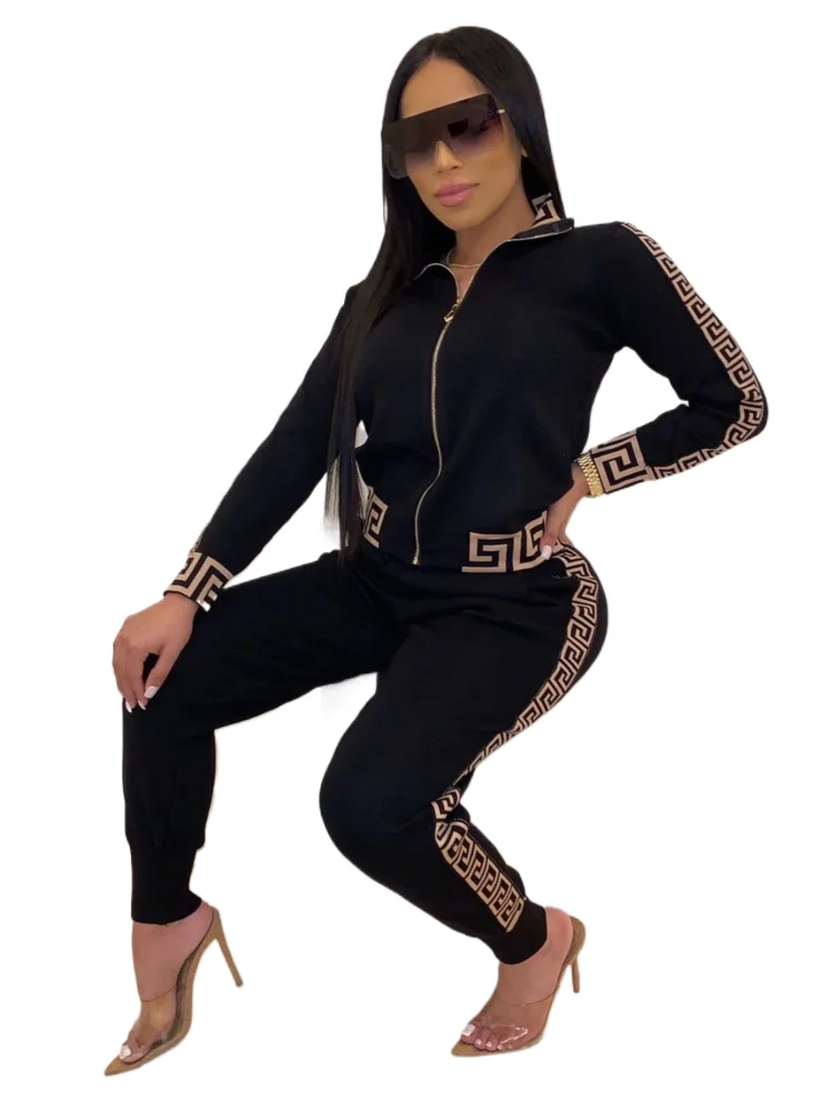 

2023 Y2k Women's Sportswear Set Casual Elegant Maze Pattern Printed Fashion Spring Autumn Women's Office Two Piece Set New