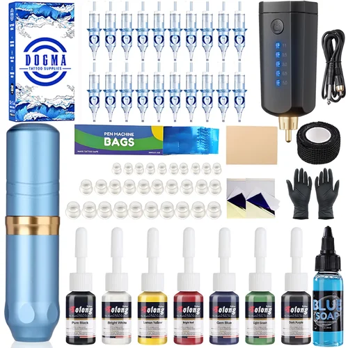 Kit de máquina de tatuaje inalámbrica profesional, pluma de tatuaje rotativa con agujas de alimentación inalámbrica para principiantes en tatuajes