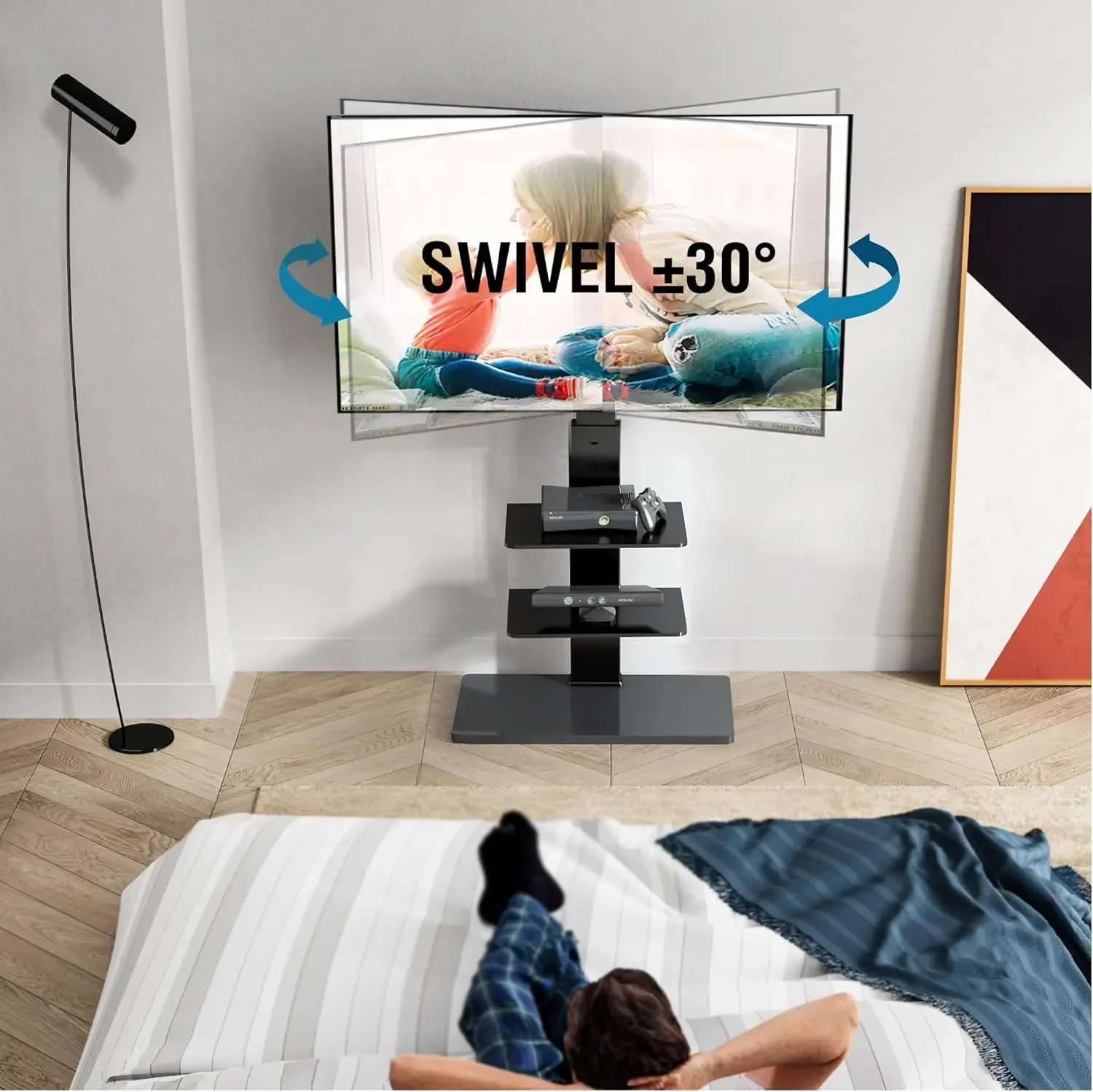 Draaibare vloer-tv-standaard met houder voor tv's 37 43 50 55 60 65 70 75 inch LCD LED platte/gebogen schermen Universele draaibare televisies