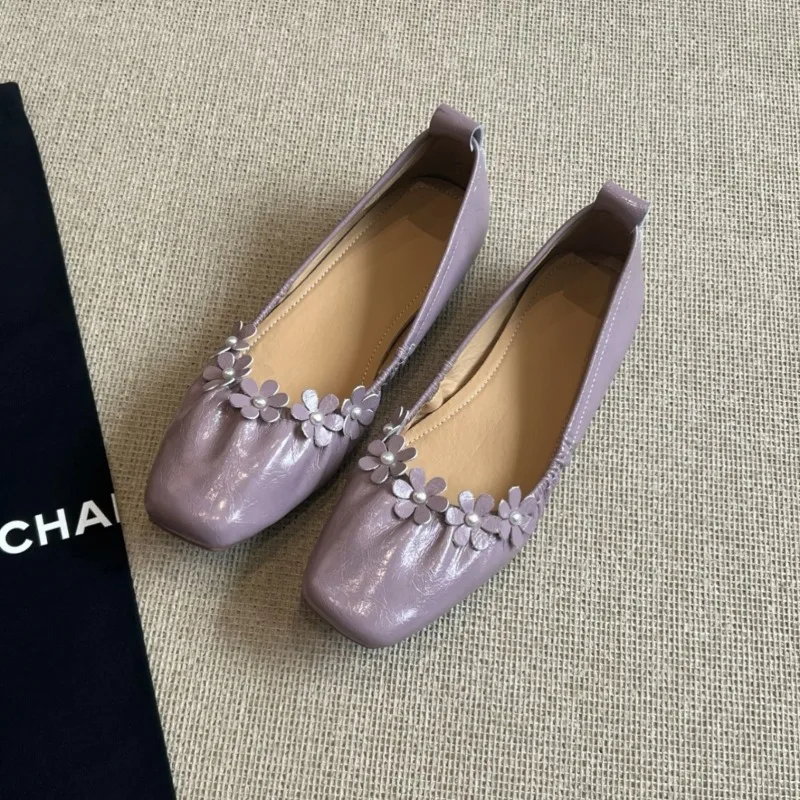 

New Retro Women's Shoes Exquisite Soft Leather Casual Shoes for Woman French Square Head Flat Shoe Designer Shoes Zapatos Mujer