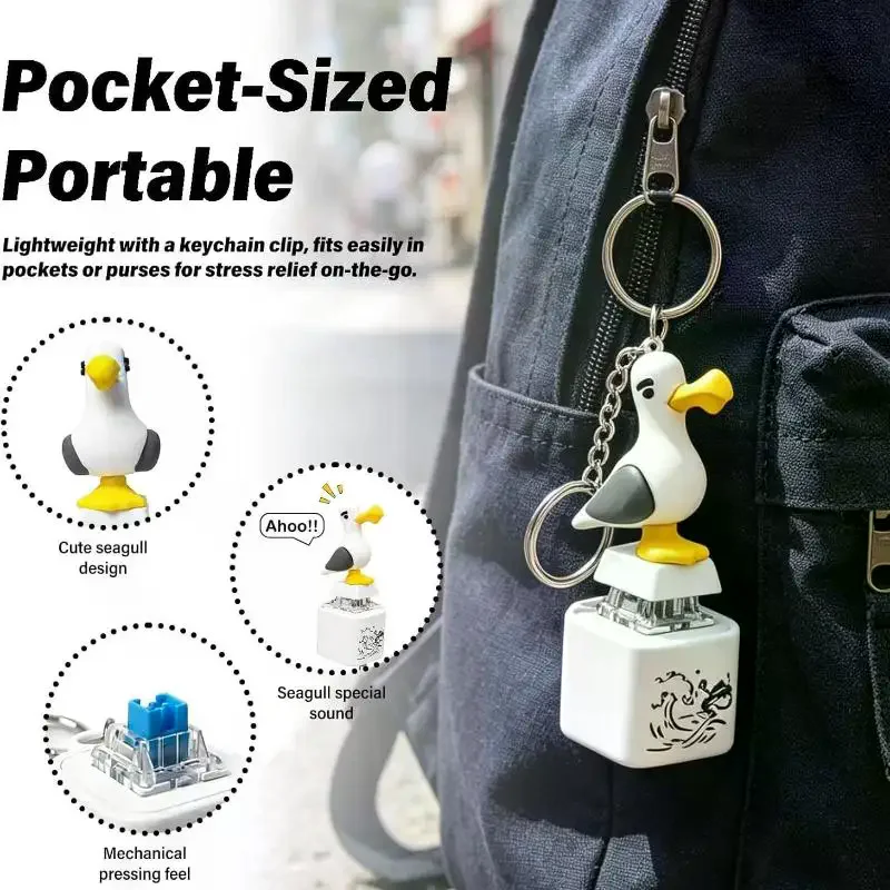 Seagull Mine Keychain Button with Sound LED Rechargeable Keyboard Clicker Fidget Toys Stress Relief Animal Keycaps Funny Gift