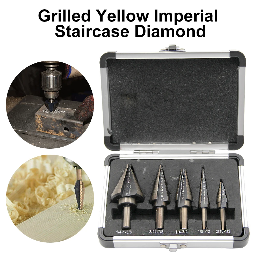 

British style roasted yellow step drill triangular straight groove blacken pagoda drill aluminum box Power tool drill accessory