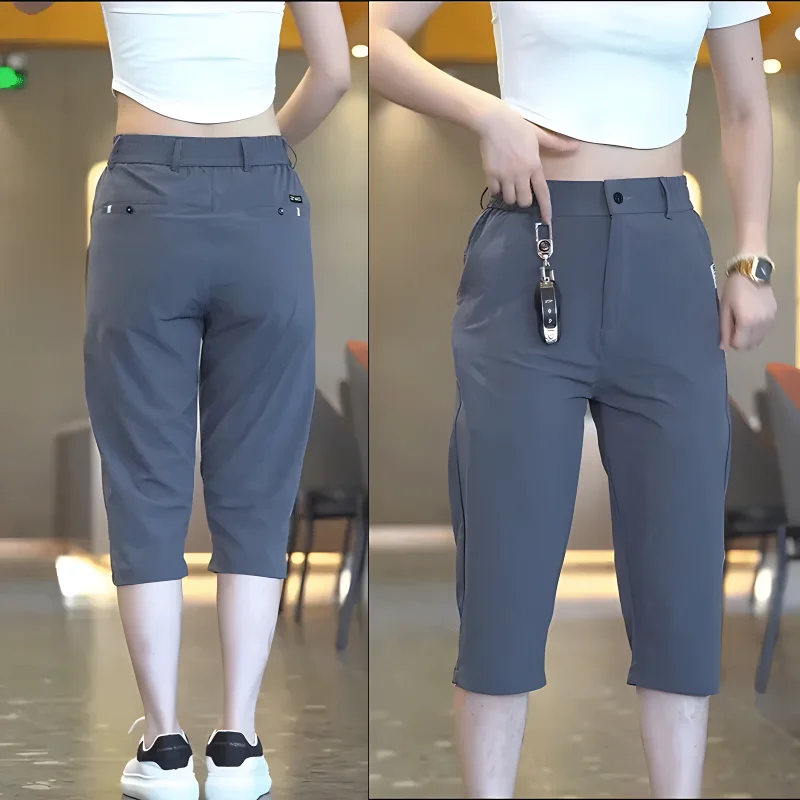 

Новые мужские летние брюки из ледяного шелка, повседневные, свободные, длиной до колена, прямые, в городском стиле, для повседневной носки, однотонные