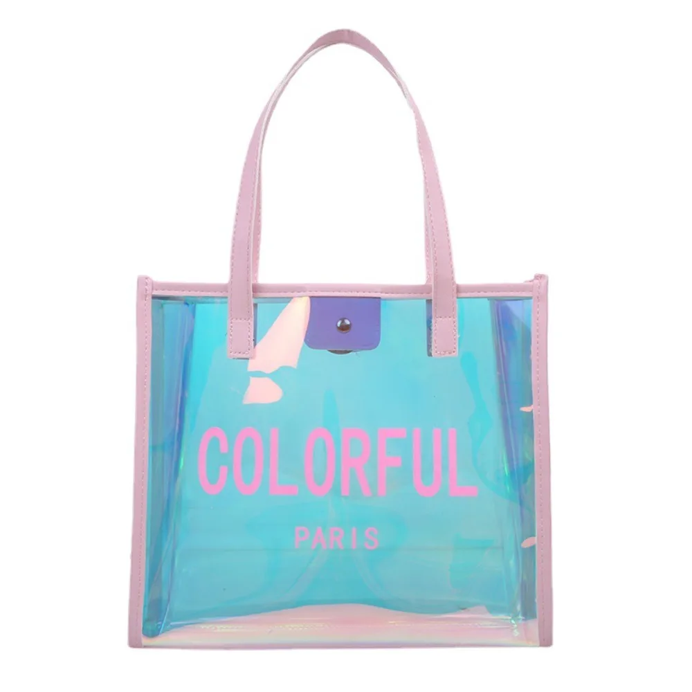 

Large Capacity Laser PVC Handbag Summer Korean Style Beach Portable Tote Storage Underarm Bag Waterproof Shoulder Bags Shopping