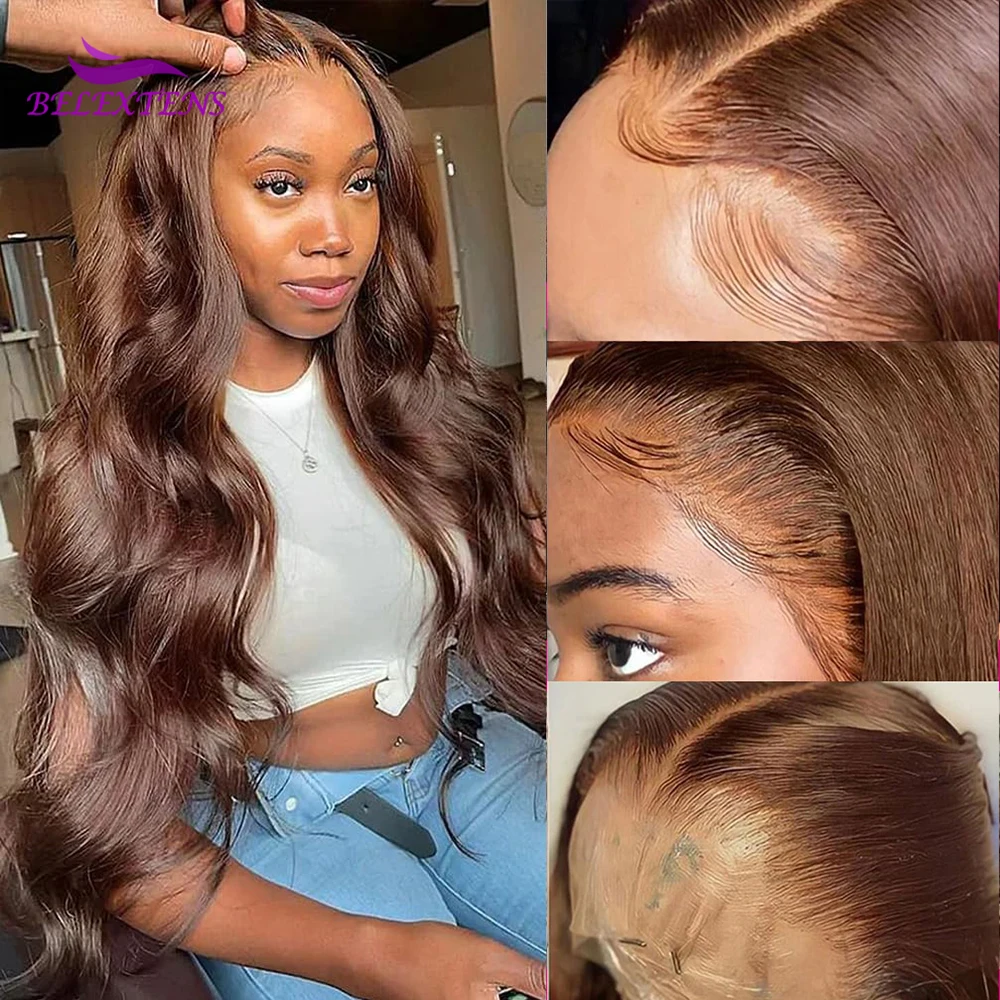 24 26 28 pollici parrucche anteriori in pizzo marrone per capelli umani onda del corpo 13x 4 parrucche frontali in pizzo per capelli umani marrone cioccolato Pre pizzicate