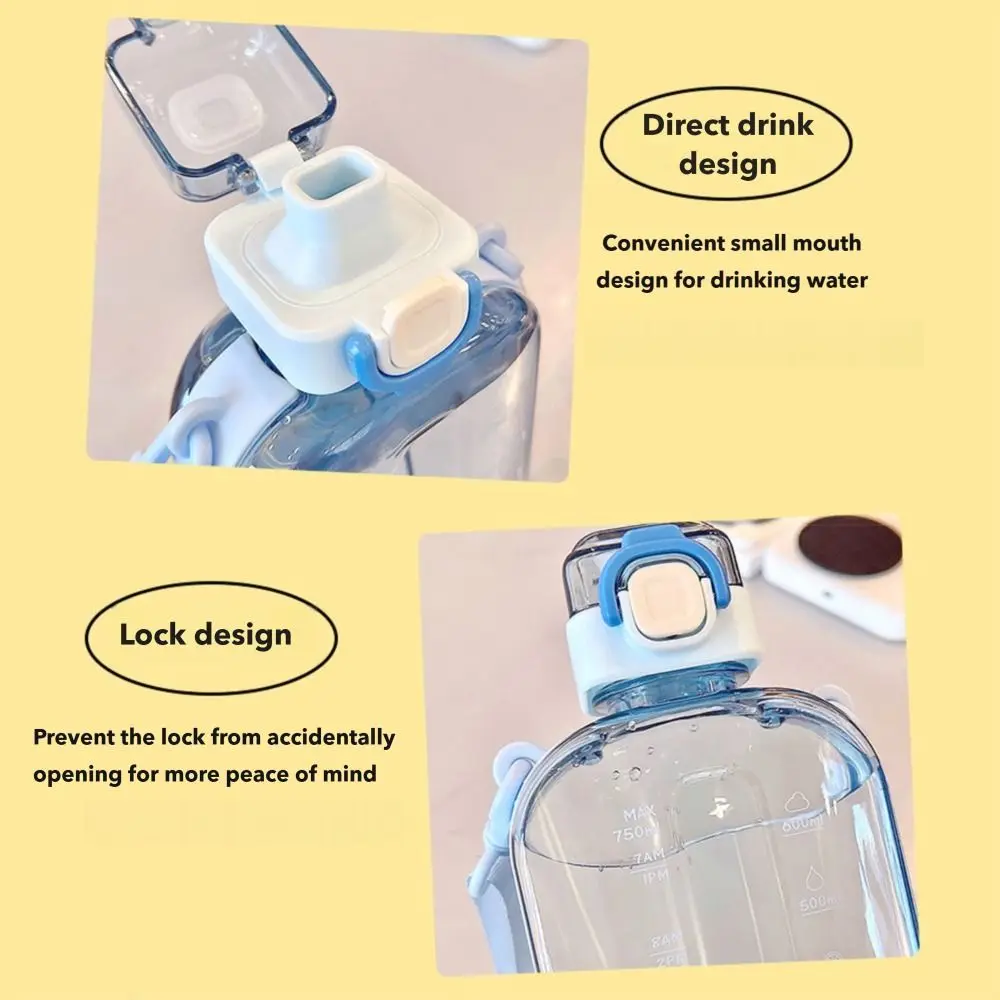 

750ML Plastic Water Bottle Transparent with Adjustable Strap Sport Drinking Bottle With Scale Drinking Cup Outdoor