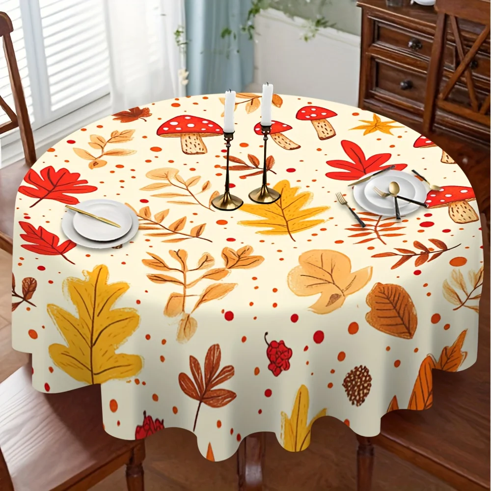 One autumn leaf mushroom round tablecloth design, adding charm to the dining tablezyc