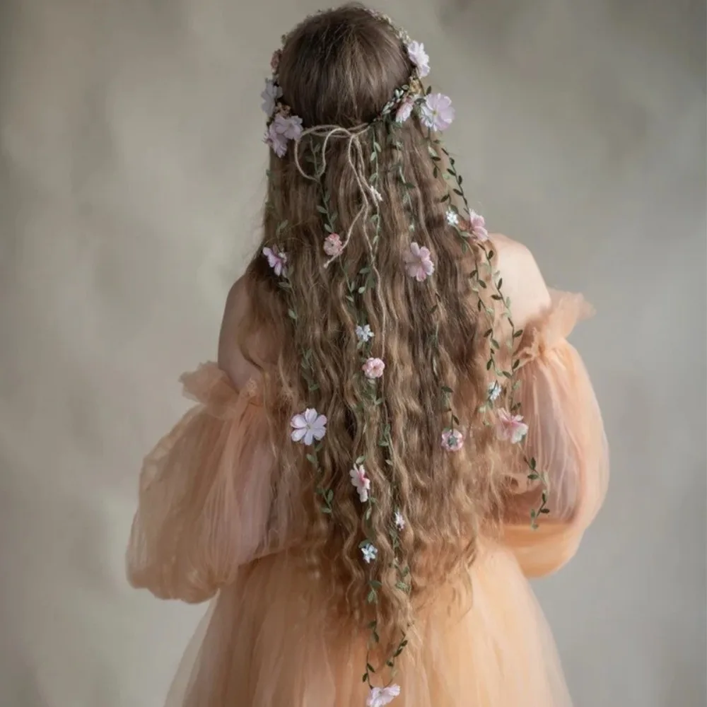 

Elegant White Floral Garland Pink Bohemian Flower Headband Hair Hoop Headwear Bridal Crown Girls
