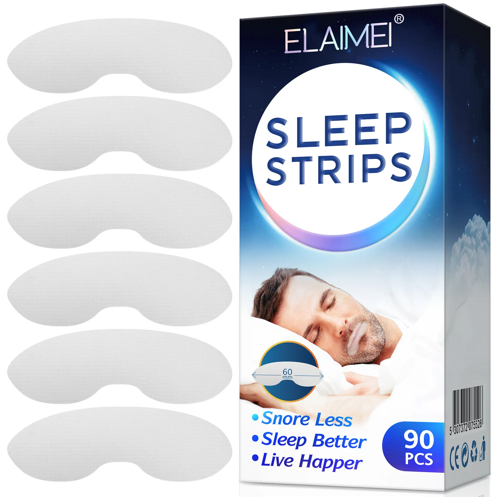 

ELAIMEI Anti Snoring Sleep Strips Disposable Mouth Strips Tape Reduce Mouth Dryness Sore Throat Snoring Solution 90pcs