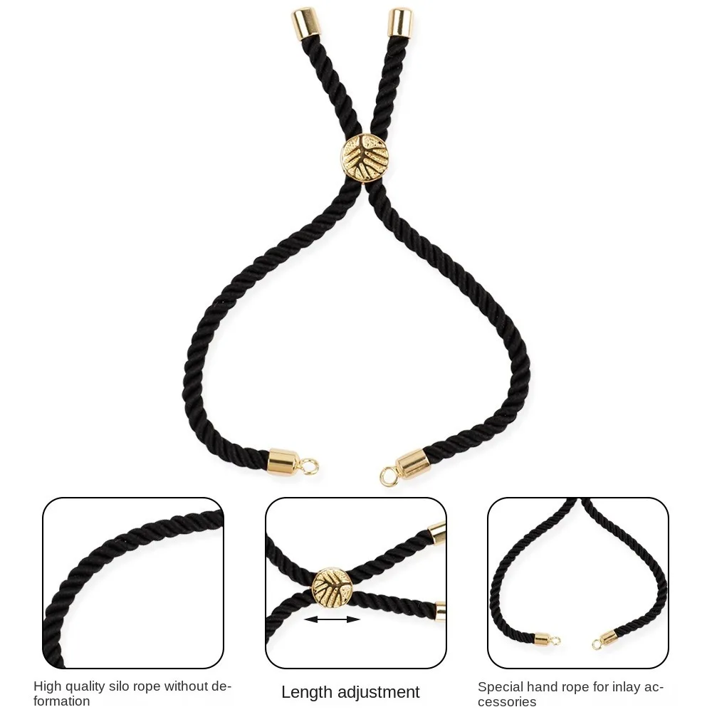 ใหม่ 11 ซม.เชือก DIY สีทึบสร้อยข้อมือเชือกทอปรับได้