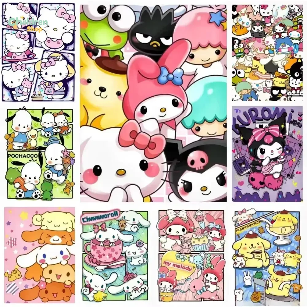 Sanrio Cute Kitty Kuromi Cinnamoroll Pochacco Pompompurin Diamond Painting Cute Handmade Art Gift Cartoon Home Decor,No Frame