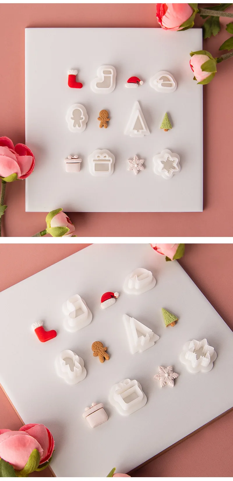 10 Stück Weihnachten Mini Ton Ohrring Schneider Schneemann Lebkuchenmann Socken geformt baumeln Ton Formen für Schmuck Anhänger Herstellung Werkzeug – Detail 10