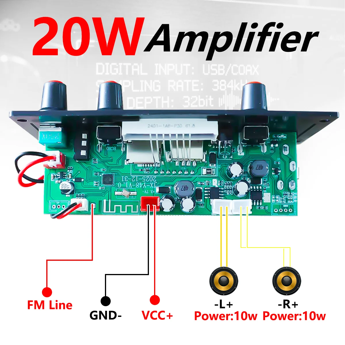 2x10W Bluetooth 5.0 Audio Decoder Board USB TF FM AUX with Folder Playback Recording Call Support 3.7V-5V
